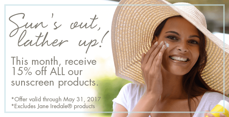 This month, receive 15% off all our sunscreen products.